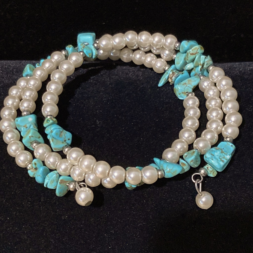 Vintage Pearl Turquoise Wrap Bracelet